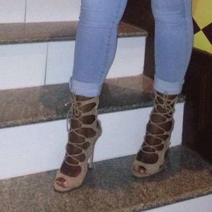 Nude Suede Lace up Heels